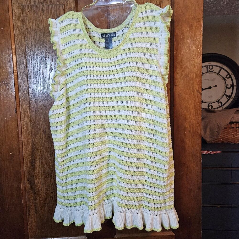Women’s Sleeveless Lime Green And‎ White Striped Knitted Top Design 365 Size 2x